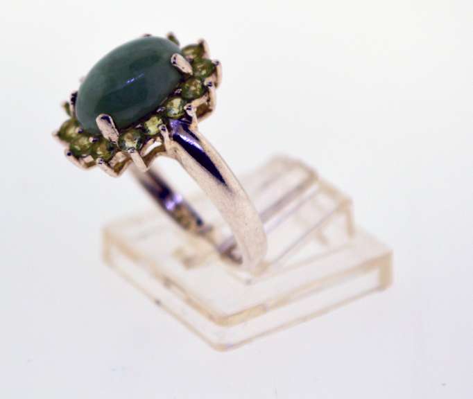 Sterling Silver Jade And Peridot Halo Ring