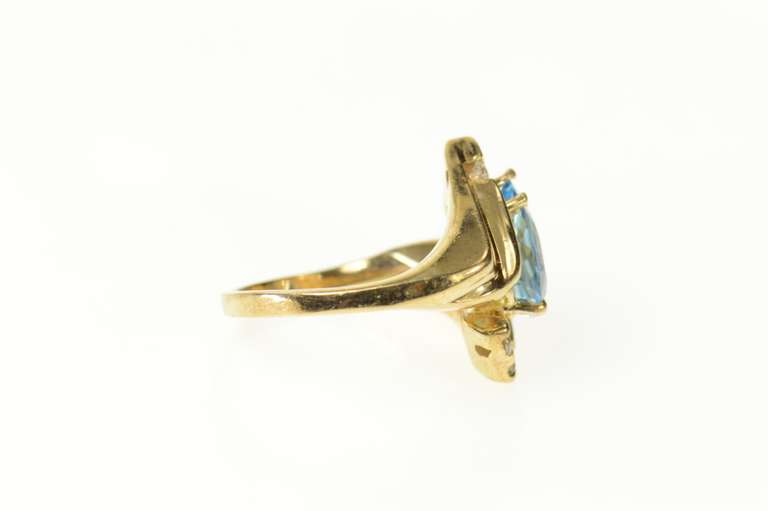 14K Yellow Gold Pear Blue Topaz Diamond Bypass Statement Ring