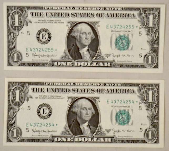 2 Consecutive $ 1 1963 B CH CU Barr FR Notes