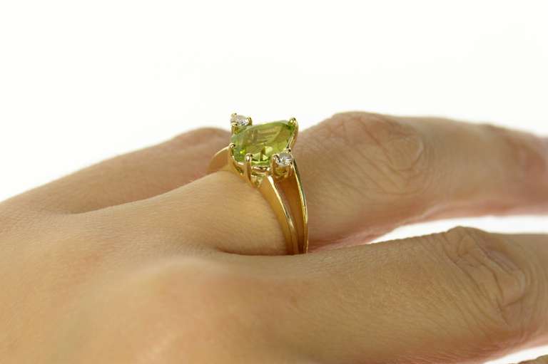14K Yellow Gold Pear Peridot Diamond Accent Statement Ring