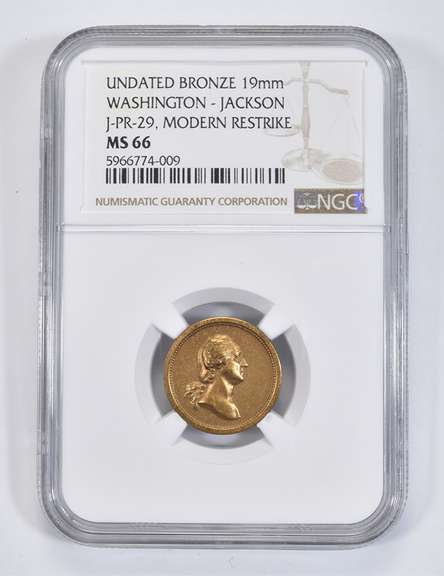 MS66 Undated Bronze Washington/Jackson J-PR-29 Modern Restrike - NGC