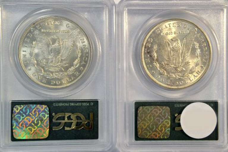Near Gem BU 1885 & 1886 Morgan Silver Dollars. Old PCGS MS64