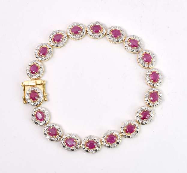 Elegant 7.99CTW Ruby and 1.42CTW Diamond Braceled in Gold Plated Sterling Silver