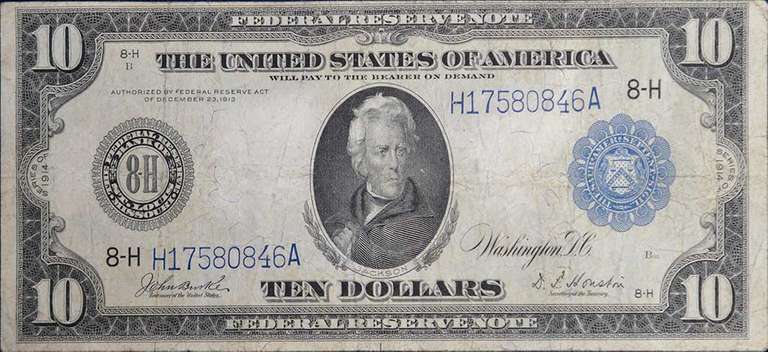 Series 1914 $10 Federal Reserve Note, Circulated. FR934