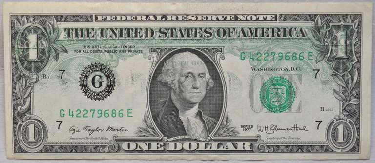 $ 1 1977 FRN Double Error Note
