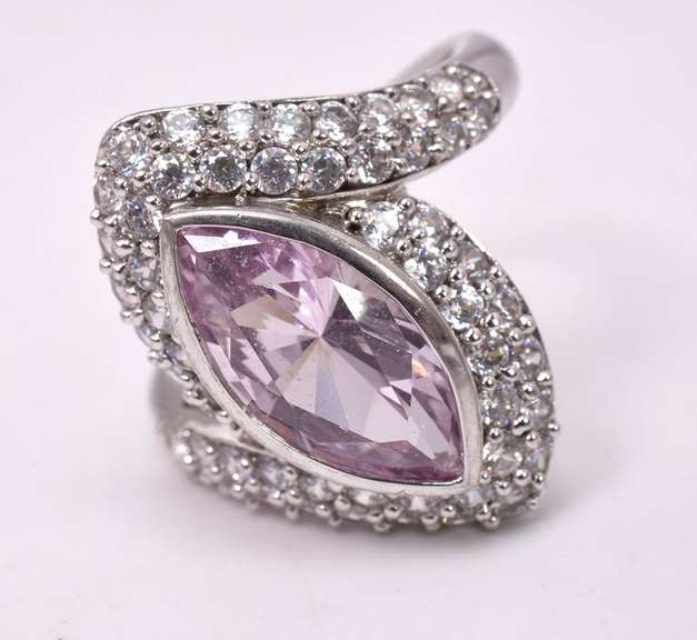 Beautiful Pink Sapphire Set in Sterling Silver Ring with Crystal Accents