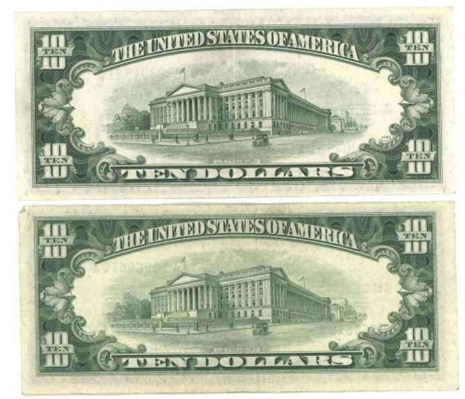 Nice XF 1953-A & Crisp Unc 1934-D $10 Silver Certificates