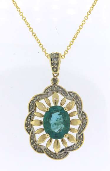 Handsome Emerald and Diamond oval Pendant on Chain