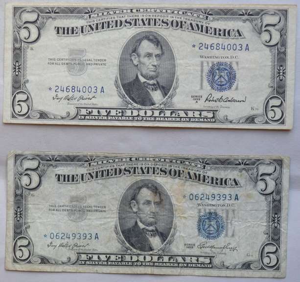 1953 1953 A Star $5 US Silver Certificates