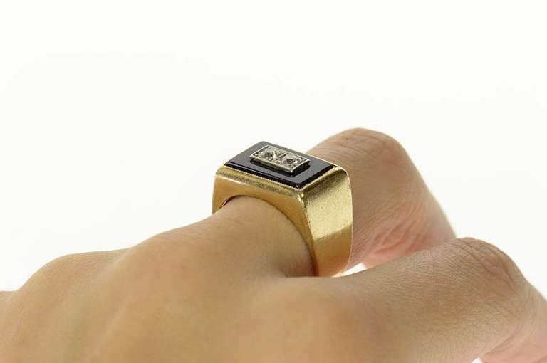 14K Yellow Gold Squared Black Onyx Diamond Men's Ring