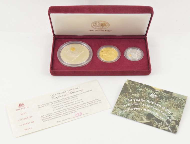1995 Australia Fine Silver, Fine Platinum, Fine Gold 3 Coin Proof Set