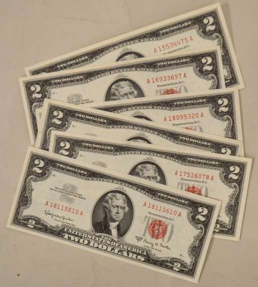 6 1963 A Series CH CU $ 2 Red Seal Notes