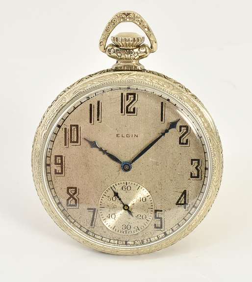 Proper Elgin White Gold Filled Pocket Watch