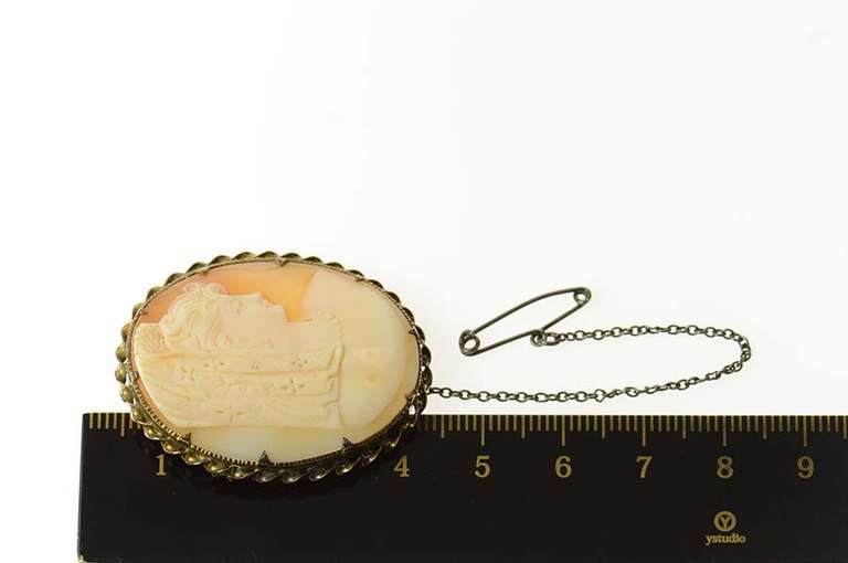 9K Yellow Gold Unique Victorian Carved Shell Lady Cameo Pin/Brooch
