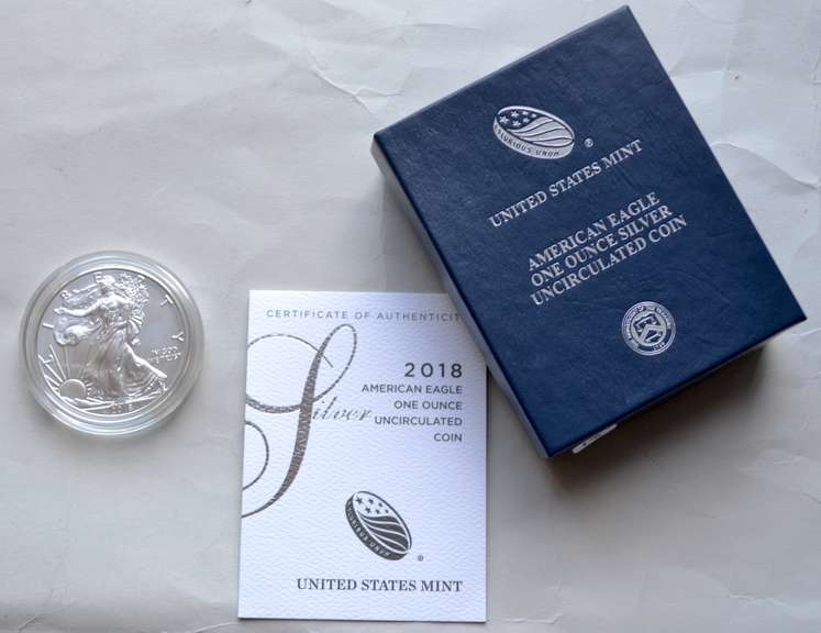 2018 W Uncirculated Silver Eagle With Box & Paper