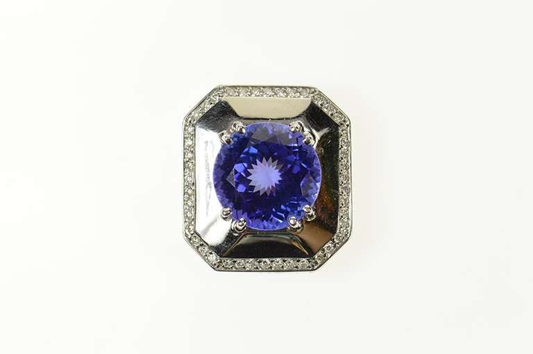 18K White Gold 9.50 Ctw Tanzanite Diamond Squared Slide Pendant