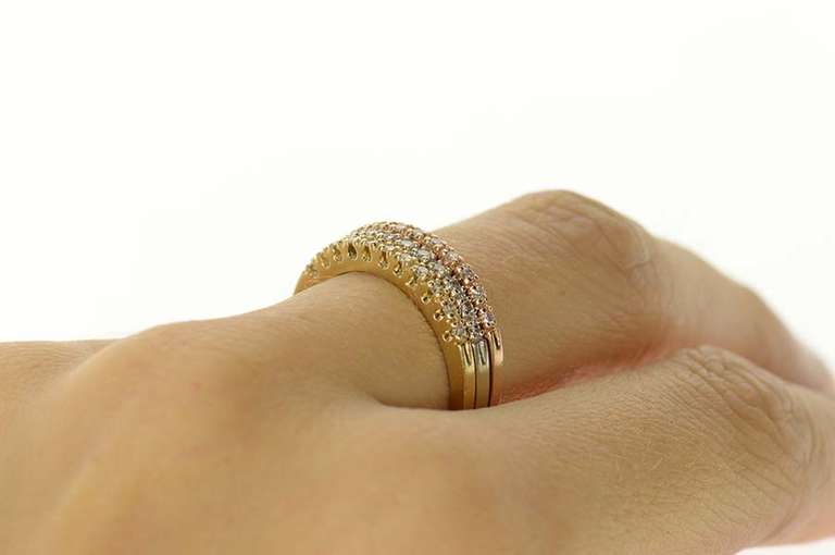 14K Yellow Gold 0.50 Ctw Diamond Tiered Tri Tone Band Ring