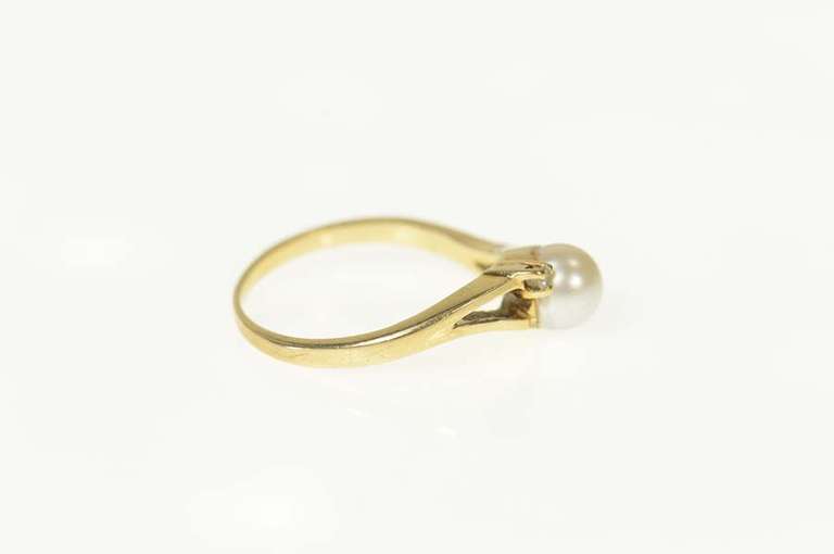 10K Yellow Gold Pearl Diamond Accent Three Stone Bypass Ring