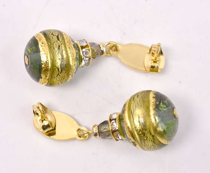 Amazing Italian Made, Hand Blown Art Glass and Gold Links Bracelet and Earrings