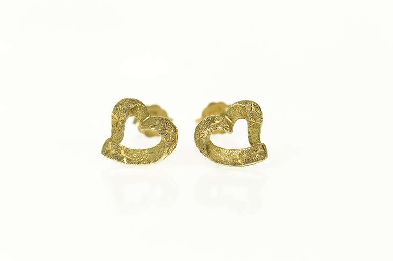 10K Yellow Gold Textured Diamond Cut Heart Love Symbol Earrings