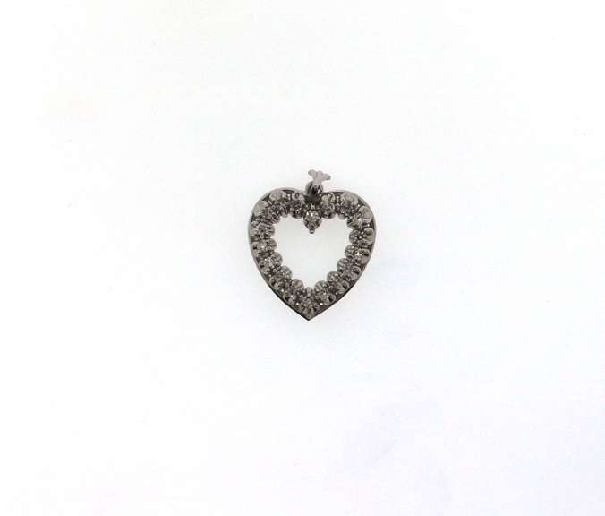 14k White Gold Heart Pendant Encrusted with Diamonds