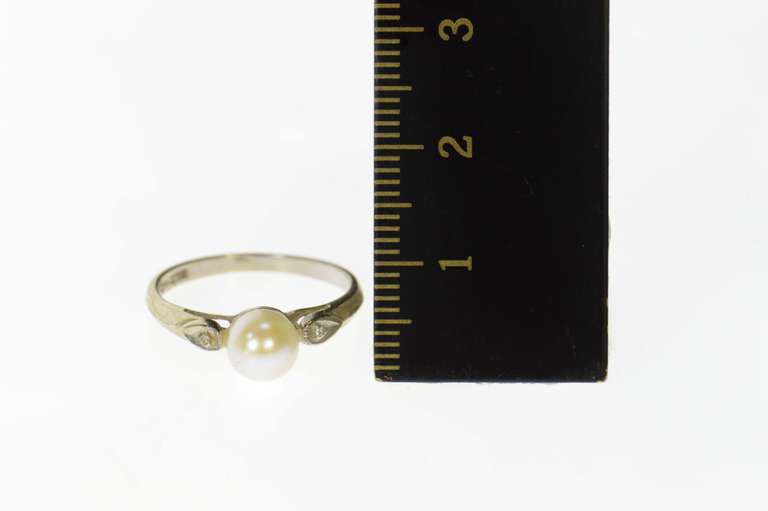 10K White Gold Pearl Diamond Accent Classic Statement Ring