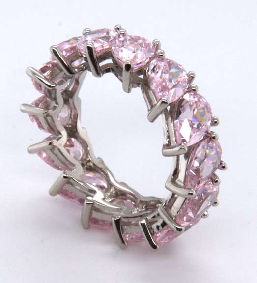 Pink Cubic Zirconia Band in Sterling Silver