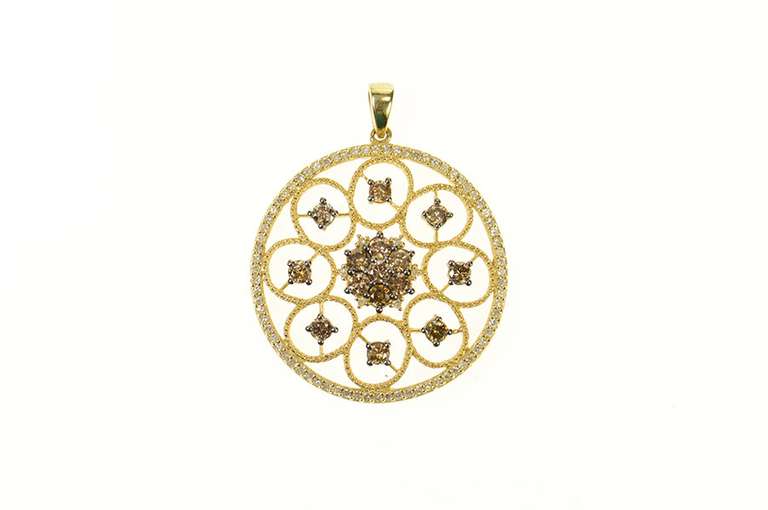 14K Yellow Gold Effy Diamond Ornate Round Cluster Medallion Pendant