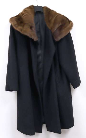 Black Wool 7/8 Coat with Mink Collar