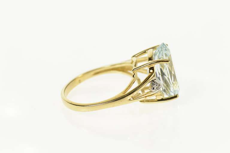 10K Yellow Gold Oval Blue Topaz Diamond Accent Cocktail Ring