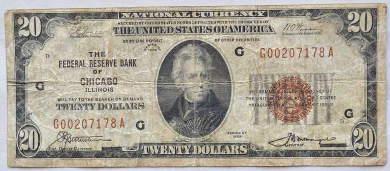 $ 20 Chicago 1929 Series National Currency Note