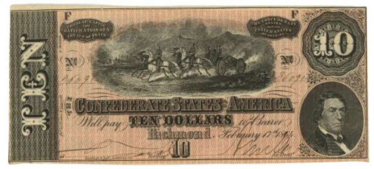Crisp Unc 1864 $10 Confederate States of America Note (T-68)