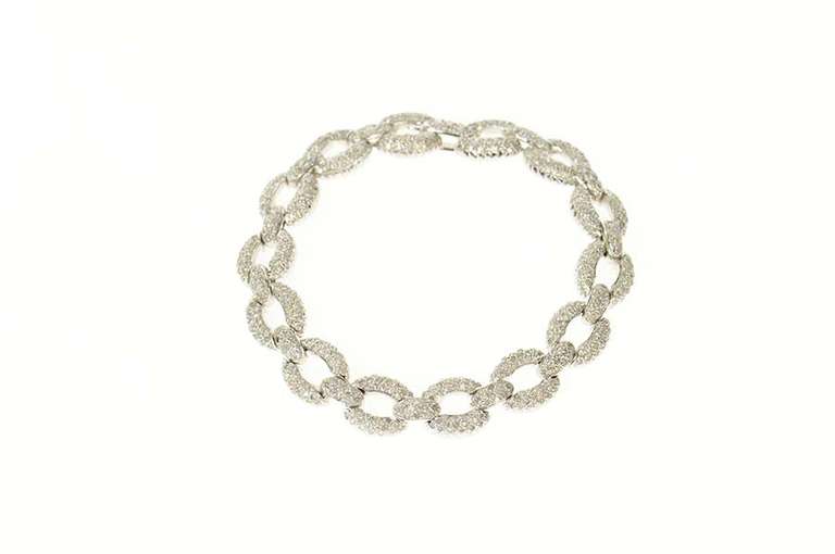14K White Gold 9.63 Ctw Pave Diamond Oval Chain Tennis Bracelet