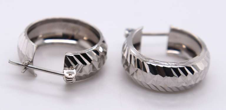 Formal White Gold Diamond Cut Hoops