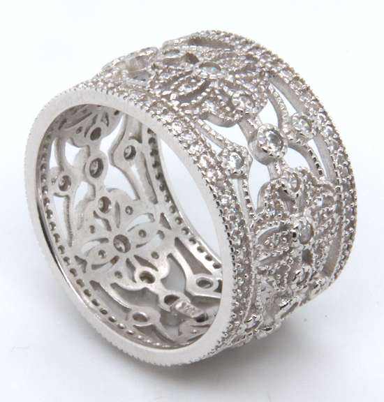 Sterling Silver Cubic Zirconia Wide Band