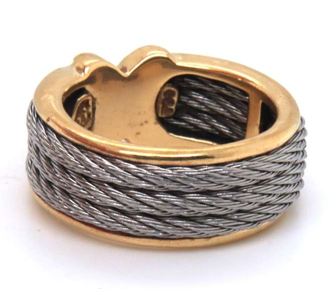 Cute Stainless Steel & 18kt X Cable Ring