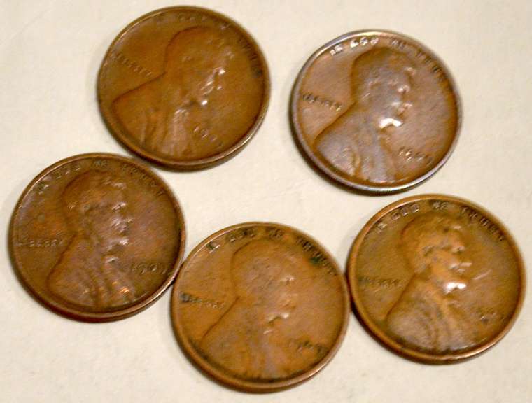 5 1909 VDB Type Lincoln Cents