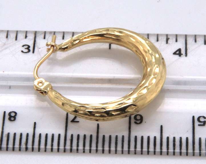 Beautiful Round Diamond Cut Hoop Yellow Gold Earrings