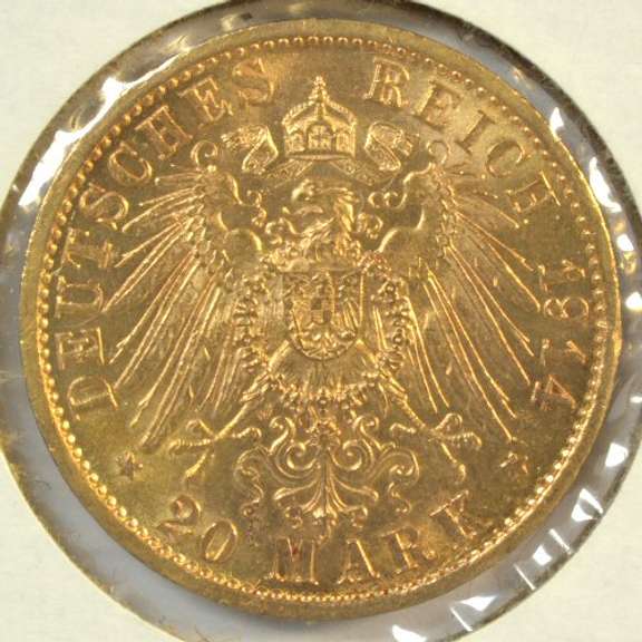 Choice BU 1914-A Germany 20 Marks Gold Piece. Flashy