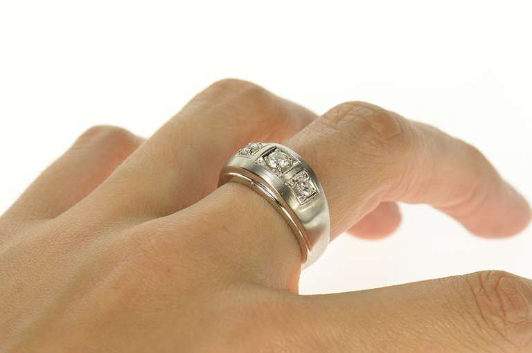 14K White Gold 0.51 Ctw Men's Diamond Three Stone Wedding Ring