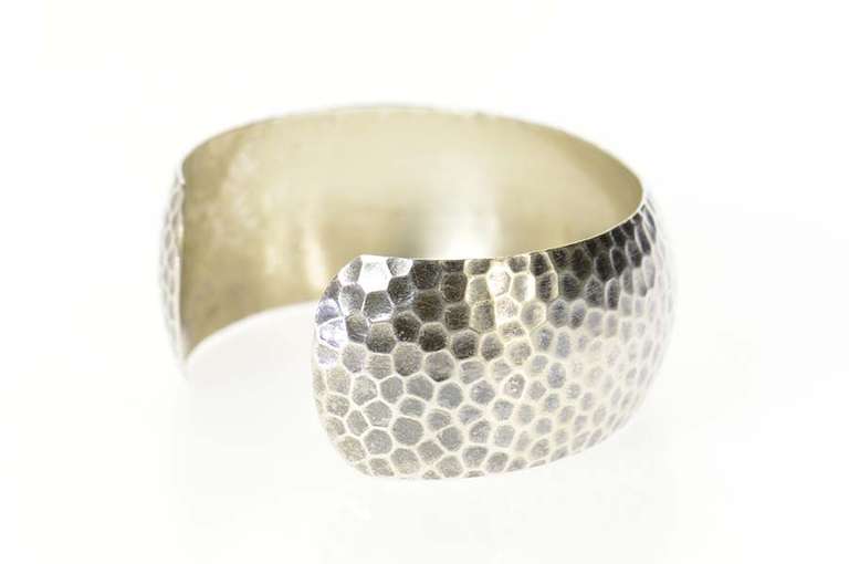 Sterling Silver Hammered Pattern Rounded Cuff Bracelet
