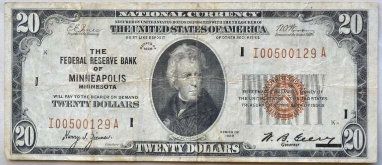 $ 20 Minneapolis 1929 National Series Note