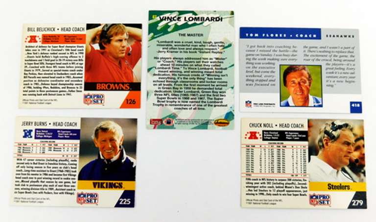 5 Football Cards -  Famous Coaches