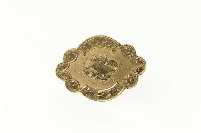 14K Yellow Gold Victorian Scalloped Etched Monogram Pendant/Pin
