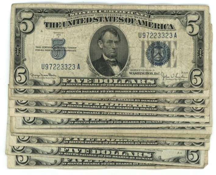 13 Series of 1953-A $5 Blue Seal Silver Certificates (1 1934)