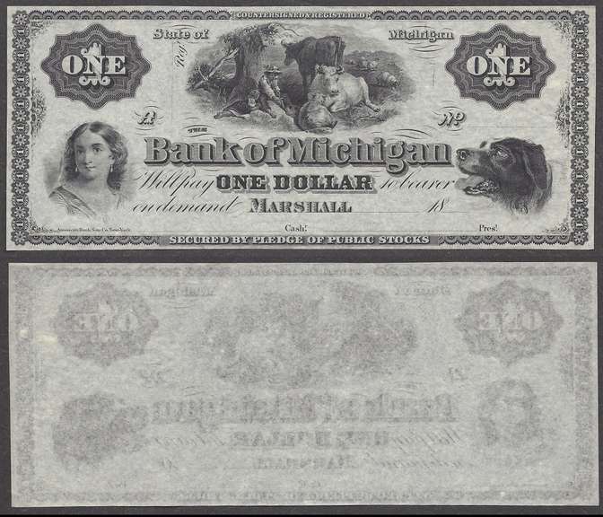 $1 Bank of Michigan Marshall.18XX Remainder Uncirculated