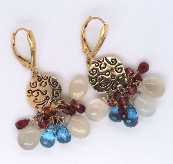 Great Zoe B Multi Gemstone Dangle Earrings in Yellow Gold