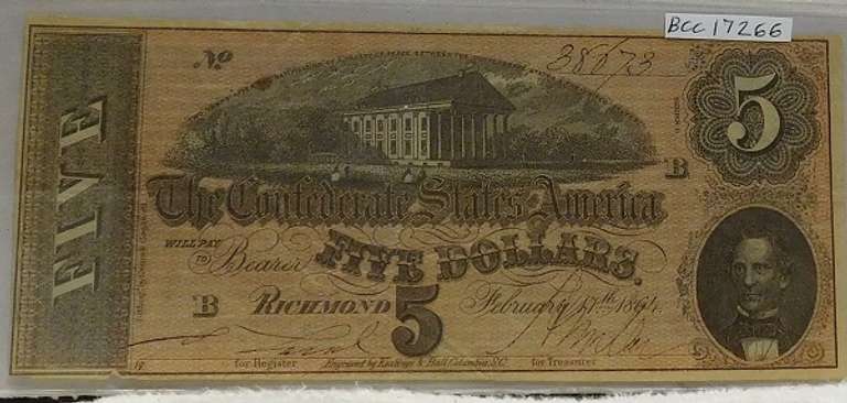 Confederate: 1864  $5 Richmond, circ, signed & numbered