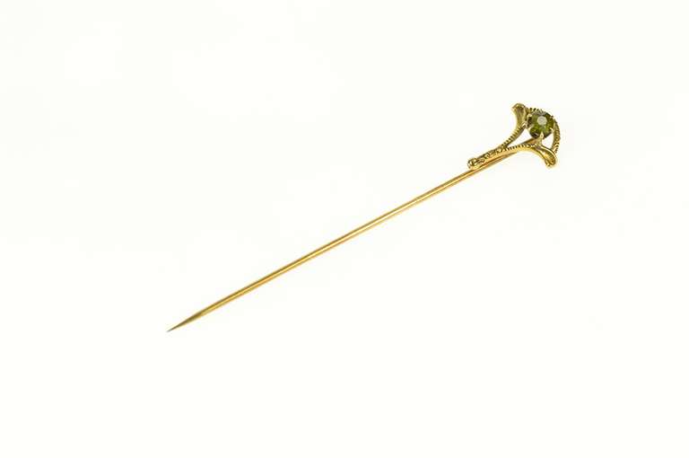 14K Yellow Gold Victorian Peridot Ornate Etched Stick Pin