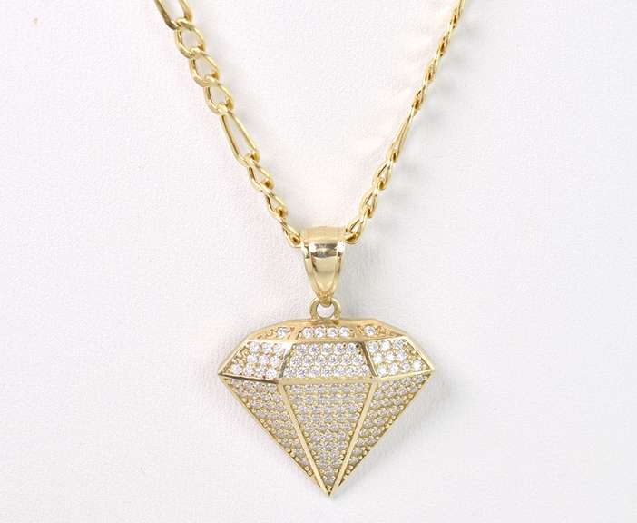 Dazzling Diamond Shaped CZ Pendant Necklace in Yellow Gold